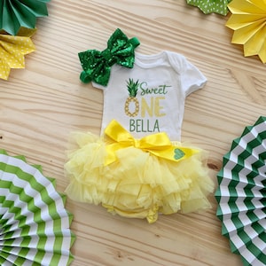 Sweet One Pineapple 1st Birthday Outfit, Pineapple Outfit, Summer Birthday, Luau Birthday, Yellow Birthday, Hawaiian 1st Birthday Outfit