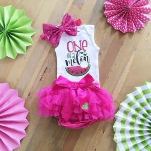 Hot Pink Watermelon 1st Birthday Outfit, Watermelon Outfit, Summer First Birthday Outfit, One In A Melon Birthday, Girls 1st Birthday Outfit