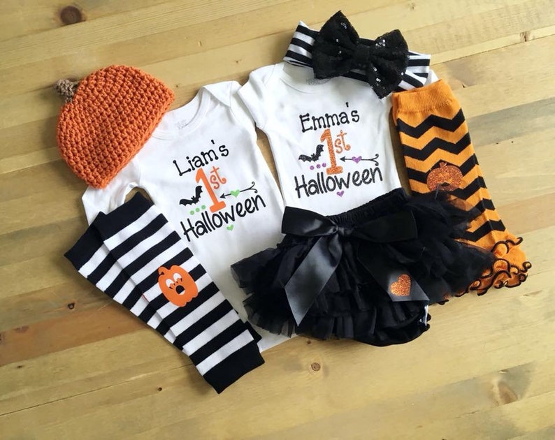 Twins Personalized Halloween Outfits Halloween Twins Twins 1st Halloween Outfit Newborn Boy Girl Twins Newborn First Halloween Outfits