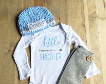 Little Brother Outfit with Personalized Hat, Baby Boy Newborn Hat, Hospital Hat, Personalized Baby Boy Hat, Baby Hat, Blue Hat