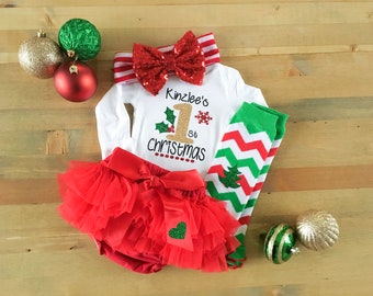 First Christmas Outfit For Girls, Girls Christmas Outfit With Name, Personalized 1st Christmas Outfit, Newborn Christmas Tutu, 1st Christmas