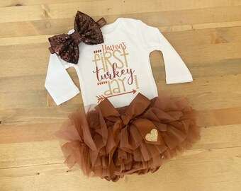 My First Thanksgiving Outfit, Baby’s 1st Turkey Day Dress, Baby Shower Gift, Thankful Dress, Girls Thanksgiving Tutu, Monogramed Baby Gift