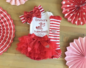 Girls First Valentine Outfit , Personalized 1st Valentine’s Outfit, 1st Valentine’s Day Outfit For Girls, Red and Pink Valentine’s Day Tutu