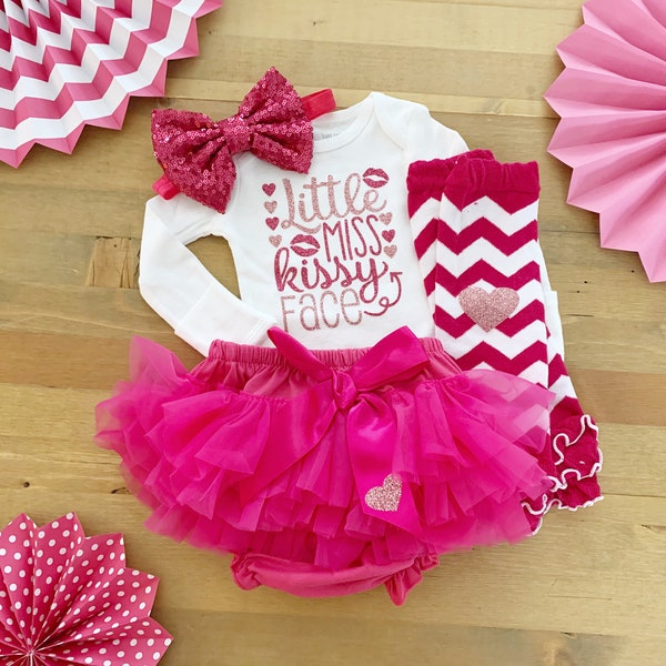 Little Miss Kissy Face, Girls' 1st Valentine, Valentines Tutu, Newborn Valentines, Girls Hot Pink Outfit, 1st Valentines Day