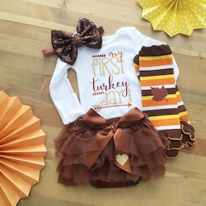 Girls 1st Thanksgiving Outfit, Baby Girls First Turkey Day , Newborn Thanksgiving Bodysuit, Baby Holiday Bodysuit Outfit, Baby Shower Gift