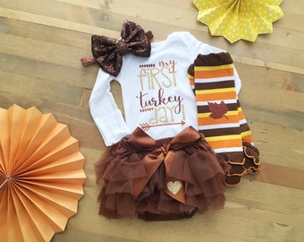 Girls 1st Thanksgiving Outfit, Baby Girls First Turkey Day , Newborn Thanksgiving Bodysuit, Baby Holiday Bodysuit Outfit, Baby Shower Gift