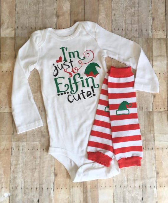 Boys Christmas Outfit I M Just So Elfin Cute Baby Holiday Bodysuit Baby Boys Red And Green Outfit Winter Baby Shower Gift December Baby