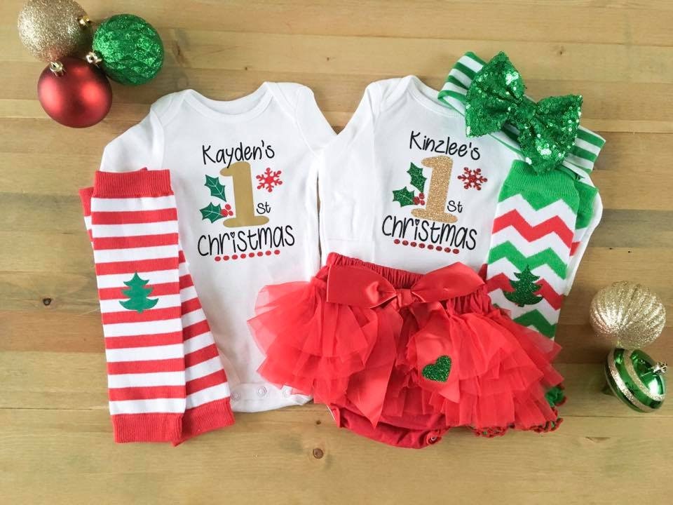 Twins 1st Christmas Outfit Twins Personalized Christmas Outfits Newborn Boy Girl Twins Newborn First Christmas Outfits Christmas Twins Etsy