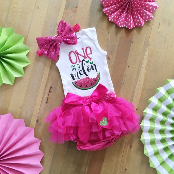 One In A Melon Birthday Outfit, Hot Pink Watermelon Birthday Party Dress, Melon One Birthday Tutu, Hot Pink and Green Birthday Outfit,