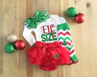 First Christmas Outfit For Girls, Girls Christmas Elf Outfit, 1st Christmas Outfit, Newborn Christmas Tutu, Girls Santa Pic Outfit, Elf Bow