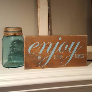 Enjoy The Little Things Rustic Reclaimed Wood Sign Wall Art Pine Wood Sign Nursery Decor Wedding Gift Hand Painted Wood Sign