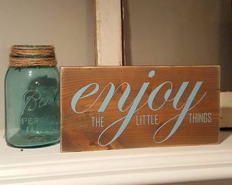 Enjoy The Little Things Rustic Reclaimed Wood Sign Wall Art Pine Wood Sign Nursery Decor Wedding Gift Hand Painted Wood Sign