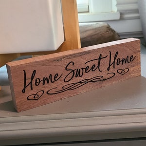 Home Sweet Home Laser Engraved Wood Sign | Wood Shelf Sitter | Reclaimed Wood Block Sign | Small Wooden Sign | Engraved Wood Block