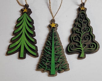 Adornos navideños de madera estilo bohemio pintados a mano: Juego de decoración rústica para fiestas