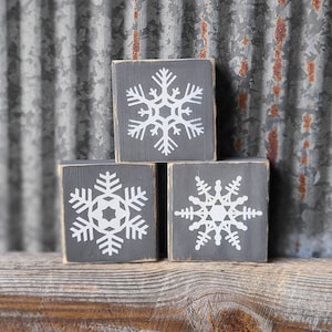 Snowflake Wood Blocks Rustic Blocks Christmas Decorations Stacking Blocks Christmas Blocks Snowflake Reclaimed Blocks Winter Décor Snow