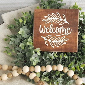 Welcome Wood Sign Rustic Wood Sign Small Welcome Sign Mini Wood Block Tiered Tray Decor Small Welcome Sign Housewarming Gift Country Sign
