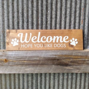 Rustic Reclaimed Wood Dog Welcome Sign: Hand Painted Paw Prints