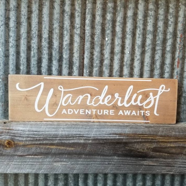 Rustic Wood Sign Wanderlust Adventure Awaits Reclaimed Adventure Sign Cabin Décor Custom Hand Painted Sign Wanderlust Sign Country Décor