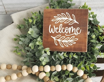 Welcome Wood Sign Rustic Wood Sign Small Welcome Sign Mini Wood Block Tiered Tray Decor Small Welcome Sign Housewarming Gift Country Sign