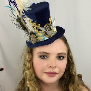 Gorgeous Dark Blue Velvet Steampunk Top Hat - One of a Kind!