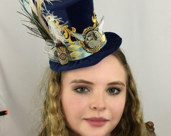 Gorgeous Dark Blue Velvet Steampunk Top Hat - One of a Kind!