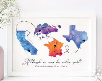 Country to country print -  Military family print - Long distance family print - Going away gift - Nomad family gift - Travel digital print