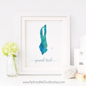 Grand Turk digital print - Turks and Caicos islands watercolor poster - Travel Decor - Gift for travel lover - Grand Turk map watercolor