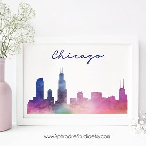 Chicago skyline print - Chicago stadsgezicht print - Chicago aquarel print - Travel Decor - Cadeau voor reisliefhebber - USA aquarel print