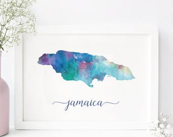 Jamaica digital print - Jamaica watercolor poster - Travel Decor - Gift for travel lover - Jamaica wall art print - Jamaica map watercolor