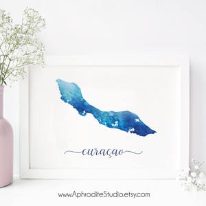 Curacao digitale print - Curacao aquarelposter - Reisdecoratie - Cadeau voor reisliefhebber - Curacao muurkunstprint - Curacao kaart aquarel