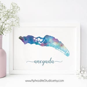Impressão digital Anegada - pôster aquarela BVI - Decoração de viagem - Presente para amante de viagens - Impressão artística das Ilhas Virgens Britânicas - aquarela mapa BVI