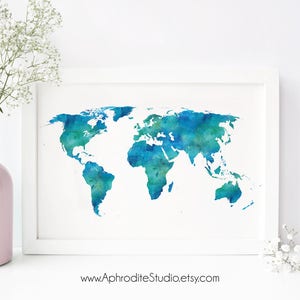 Impresión del mapa del mundo (24x36") - Cartel imprimible del mundo - Decoración de viaje - Regalo para los amantes de los viajes - Impresión mundial de la acuarela - libro de invitados de la boda