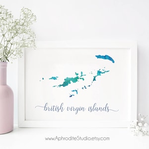 Impressão digital das Ilhas Virgens Britânicas - pôster aquarela BVI - Decoração de viagem - Presente para amante de viagens - Impressão artística BVI - aquarela mapa BVI