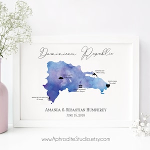 Carte de la République dominicaine-République dominicaine impression numérique-souvenir de Punta Cana-cadeau d’anniversaire personnalisé-cadeau de mariage personnalisé
