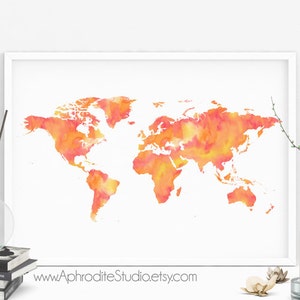 Weltkarte (24x36") - Welt druckbares Poster - Reise-Dekor - Geschenk für Reiseliebhaber - Aquarell Weltdruck - Gästebuch Hochzeit