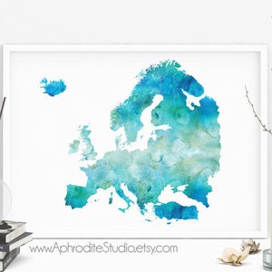 Europa Karte Print (34x44") - Poster zum Ausdrucken - Europa Poster - Geschenk für Reiseliebhaber - Europa Digitaldruck - Aquarell Karte Hochzeit