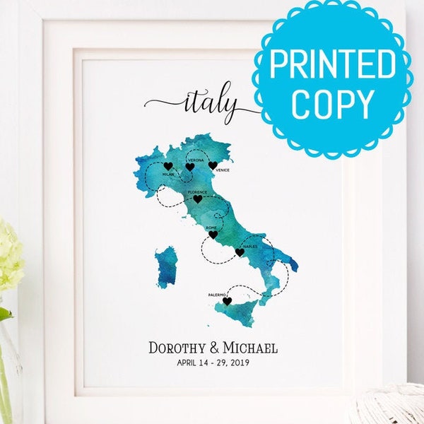 Italy print - Italy honeymoon print - Italy map - Personalized wedding gift - Italy Honeymoon map print - Custom Italy road trip print