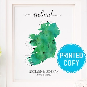 Ireland print - Ireland honeymoon print - Ireland map - Personalized wedding gift Ireland Honeymoon map print Custom Ireland road trip print