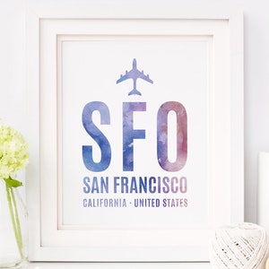 SFO airport digital print - San Francisco airport print - Gift for flight attendant - Gift for stewardess - Gift for pilot - airport tag art