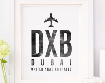 Impresión digital del aeropuerto DXB - Impresión del aeropuerto de Dubai - Regalo para azafata - Regalo para azafata - Regalo para piloto - Arte de etiqueta del aeropuerto DXB EAU