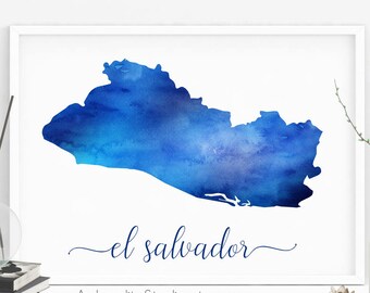 Cartel imprimible de El Salvador - Cartel de acuarela de El Salvador - Impresión de arte de El Salvador - Decoración de viajes - Regalo para amante de los viajes - Impresión digital