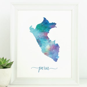 Peru Digitaldruck - Peru Aquarell Poster - Reise-Dekor - Geschenk für Reiseliebhaber - Peru Wand Kunstdruck Peru Karte Aquarell Peru printable