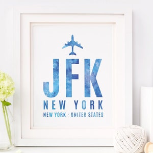 Cyfrowy wydruk lotniska JFK - Wydruk lotniska w Nowym Jorku - Prezent dla stewardesy - Prezent dla pilota - Etykieta lotniska JFK