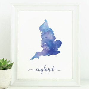 Engeland digitale print - Engeland aquarel poster - Travel Decor - Cadeau voor reisliefhebber - Engeland muur kunst print - Engeland kaart aquarel