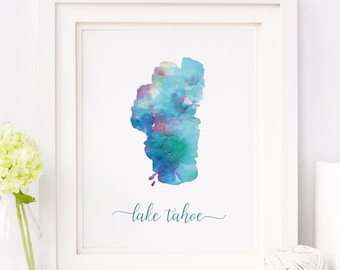 Impresión digital de Lake Tahoe - Impresión de Lake Tahoe - Regalo para amantes de los viajes - Acuarela de Lake Tahoe - Impresión de arte de Lake Tahoe - acuarela de regalo de viaje