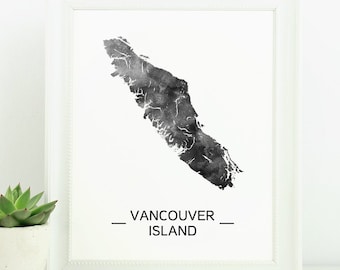 Vancouver Island digital print - Vancouver Island watercolor print - Neutral Travel Decor - Vancouver printable British Columbia neutral map