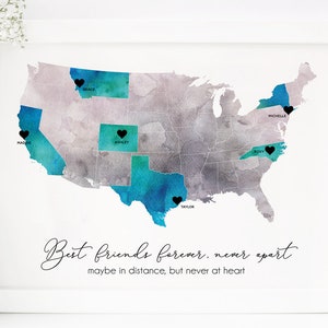 Mapa personalizado dos EUA - Mapa de viagem dos EUA - Presente de formatura - Presente para melhor amigo - Presente de longa distância para amigo - Presente de formatura para melhor amigo