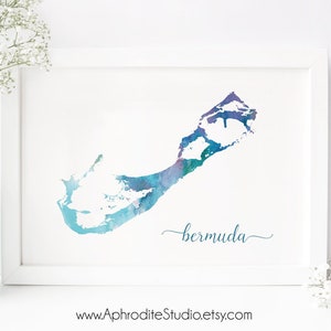 Bermuda digital print - Bermuda printable poster - Gift for travel lover - Bermuda watercolor Bermuda map print travel gift watercolor print