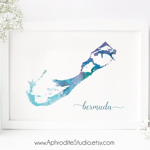 Bermuda digital print - Bermuda printable poster - Gift for travel lover - Bermuda watercolor Bermuda map print travel gift watercolor print