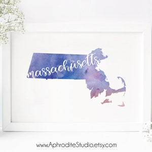 Massachusetts digital print - Massachusetts watercolor print - Massachusetts art print watercolor Travel Decor Gift for travel lover print